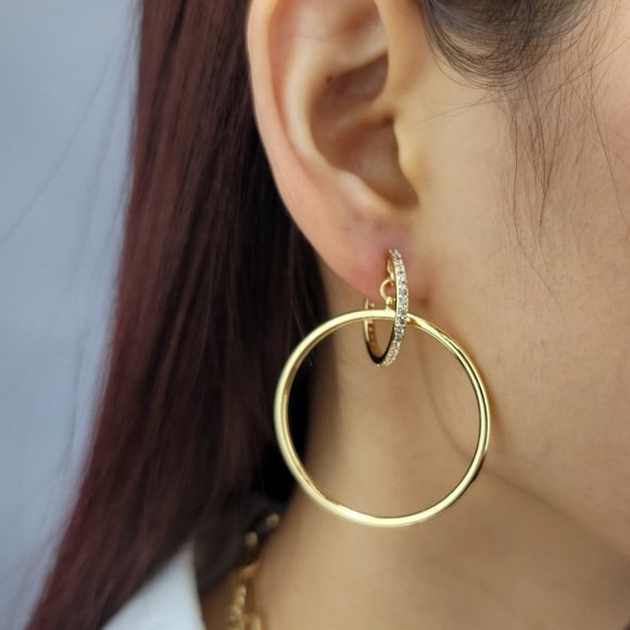 NEW Dangle Drop Gold Hoop Huggie Earrings - Picture 4 of 5
